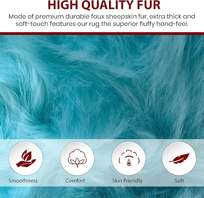 Free Shape Luxury Soft Fluffy Shag Area Rug Single Quarto 4 Pelts 4'x6',120x180 cm - Vegan Fur Ultra Soft Indoor Carpet Nursery Rugs for Bedroom Home Decor, Blue