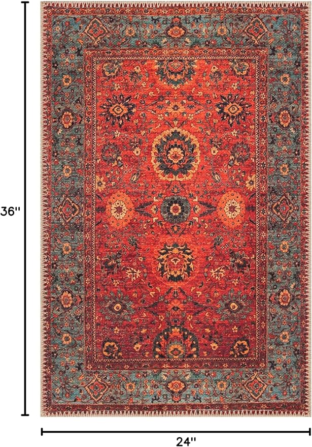Keen Home Design 2x3 Rug - Machine Washable Entry Rug with Non-Slip Backing, Ideal for Enteryway, Kitchen, Bathroom, Laundry Room - Vintage, Easy Clean, Durable, Low Pile Rug - (2' x 3')