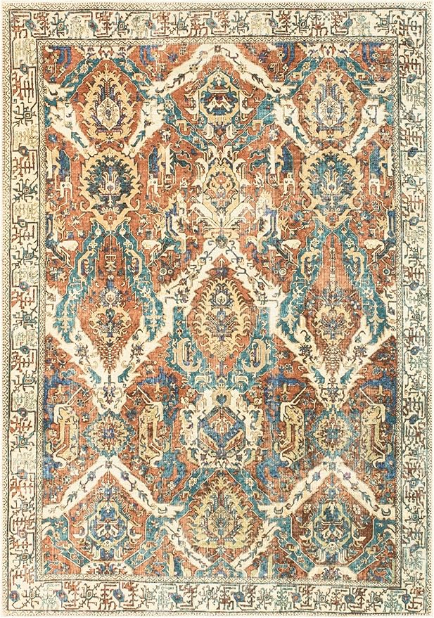 Keen Home Design 8x10 Rug - Machine Washable Area Rug with Non-Slip Backing, Ideal for Living Room, Dining Room, Bedroom - Vintage, Easy Clean, Durable, Low Pile Rug - (8' x 10')