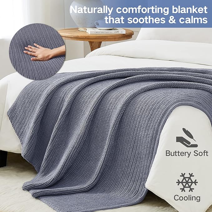 Guohaoi Knitted Weighted Blanket for Adults (Light Grey 50"x75" 15lbs) No Beads Cooling Throw Blanket for Hot Sleepers, Home Decor Breathable Chunky Knit Heavy Blanket Use on Full Size Bed