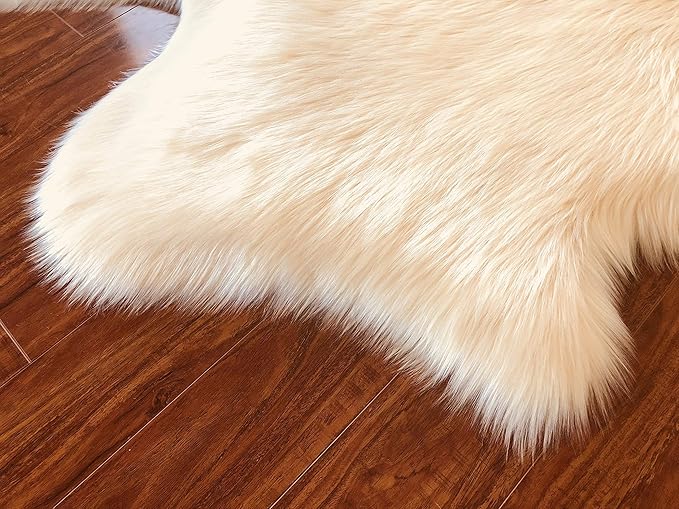 Free Shape Luxury Soft Fluffy Shag Area Rug Triple Side by Side 3'x6', 90x180cm - Vegan Fur Ultra Soft Indoor Carpet Nursery Rugs for Bedroom Home Decor, Cream