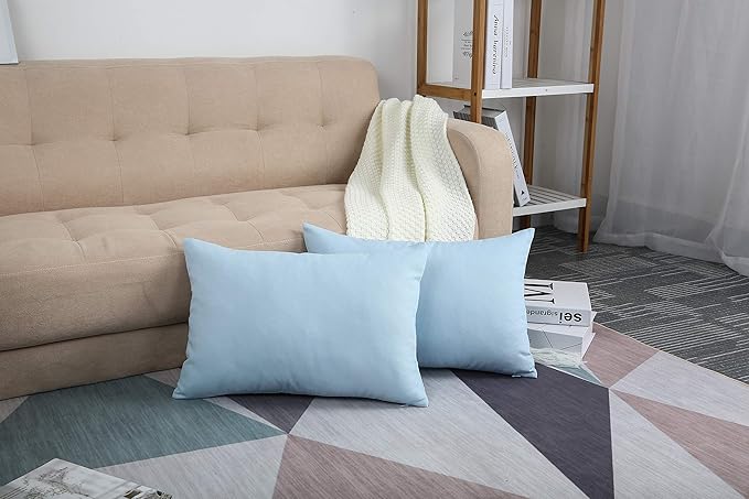 TangDepot Handmade Decorative Solid 100% Cotton Canvas Throw Pillow Covers/Pillow Shams, (12"x20", Light Blue)