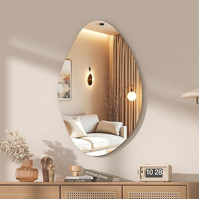 Hasipu Irregular Wall Mirror - 31"x20" Asymmetrical Frameless Mirror, Modern Decorative Mirrors for Living Room, Entryway, Hallway, Bathroom, Bedroom,Wall Mounted Home Decor