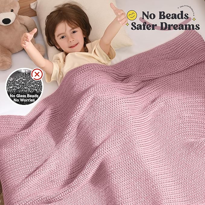 Guohaoi Knitted Weighted Blanket Kids (Haze Green 50"x60" 10lbs) No Beads Cooling Heavy Blanket, Home Decor Breathable Chunky Knit Throw Blanket for All-Season Use