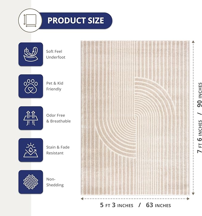 Abani Area Rug for Living Room -Nuevo 5' x 8' Beige Arch Pattern Area Rug, Soft and Durable Living Room Rug, Stain and Fade Resistant, Chic Modern Design, Pet & Kid Friendly