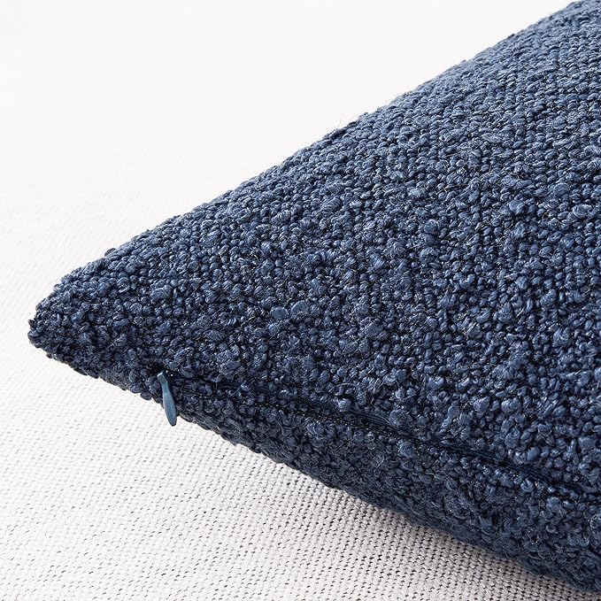Mixhug Decorative Boucle Throw Pillow Covers, Midnight Blue, 12 x 20 Inches, Pack of 2 - Textured Boho Pillow Covers for Couch and Bed