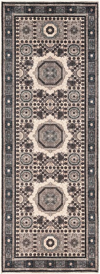 Keen Home Design 2x10 Rug - Machine Washable Runner Rug with Non-Slip Backing, Ideal for Hallway, Entryway, Kitchen, Laundry Room - Vintage, Easy Clean, Durable, Low Pile - (2'6" x 10')