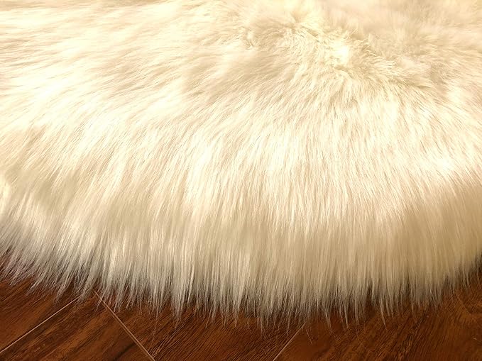 Free Shape Luxury Soft Fluffy Shag Area Rug Duo Decto 12 Pelts 6'x12', 180x360cm - Vegan Fur Ultra Soft Indoor Carpet Nursery Rugs for Bedroom Home Decor, Cream