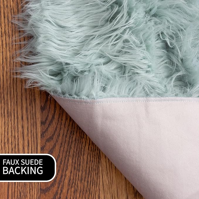 Super Area Rugs Ultra Soft & Fluffy Faux Sheepskin Rug, Teal 5 x 7 Feet Carpet for Bedroom Living Room