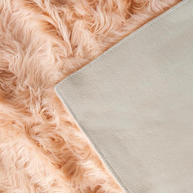 SAFAVIEH Faux Sheep Skin Collection 3' x 5' Light Pink FSS235U Silken Glam 2.35-inch Thick Area Rug