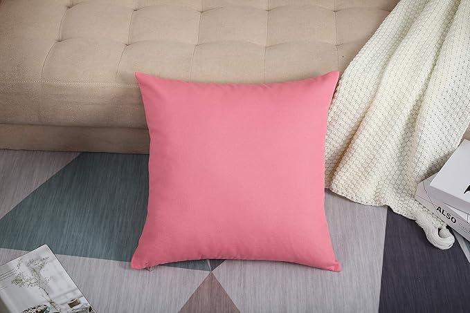 TangDepot Handmade Decorative Solid 100% Cotton Canvas Throw Pillow Covers/Pillow Shams, (12" x12" , Pink, 1 Count (Pack of 1))