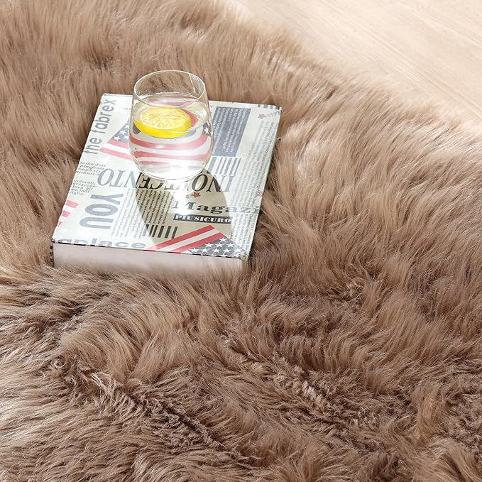 Beige Faux Fuzzy Area Rugs for Bedroom Machine Washable Sheepskin 2x6 Fluffy Fur Rugs for Living Room Runner Rugs for Hallway Nursery Furry Rug Home Décor
