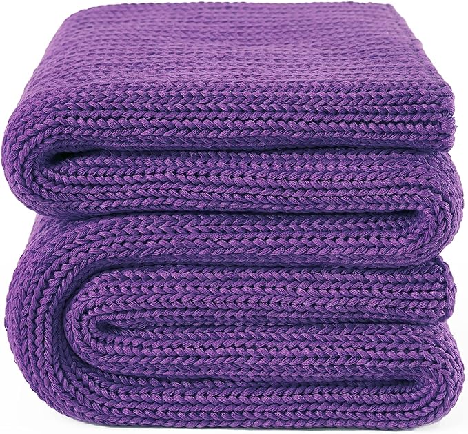 Guohaoi Knitted Weighted Blanket for Adults (Purple 60"x80" 20lbs) No Beads Cooling Throw Blanket for Hot Sleepers, Home Decor Breathable Chunky Knit Heavy Blanket Use on Queen/King Size Bed