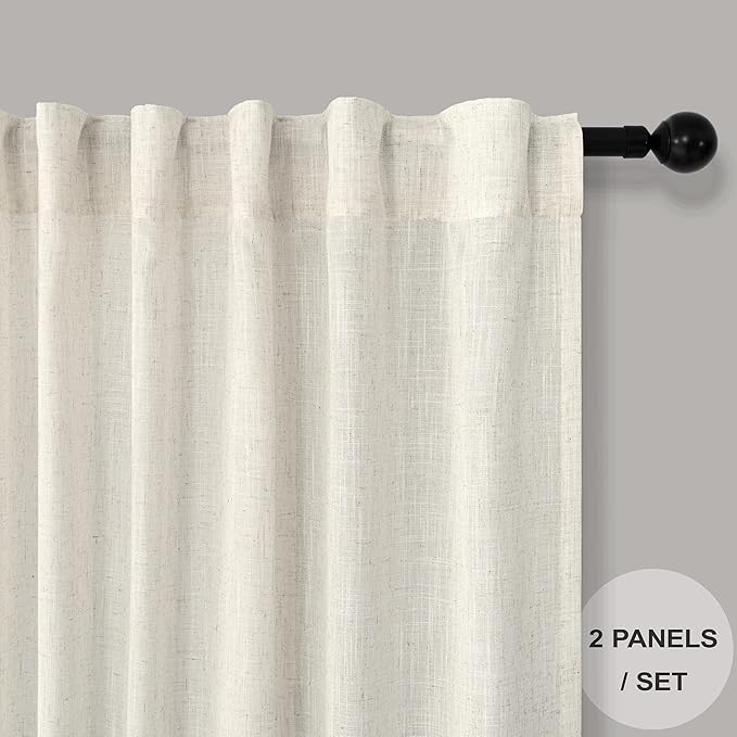 Pitalk Cream Curtains 78 Inches Long for Sliding Glass Door 2 Panels Set Rod Pocket Modern Farmhouse Semi Sheer Natural Linen Drapes Ivory Colored Curtain for Living Room Pinch Pleated Look 78 Length