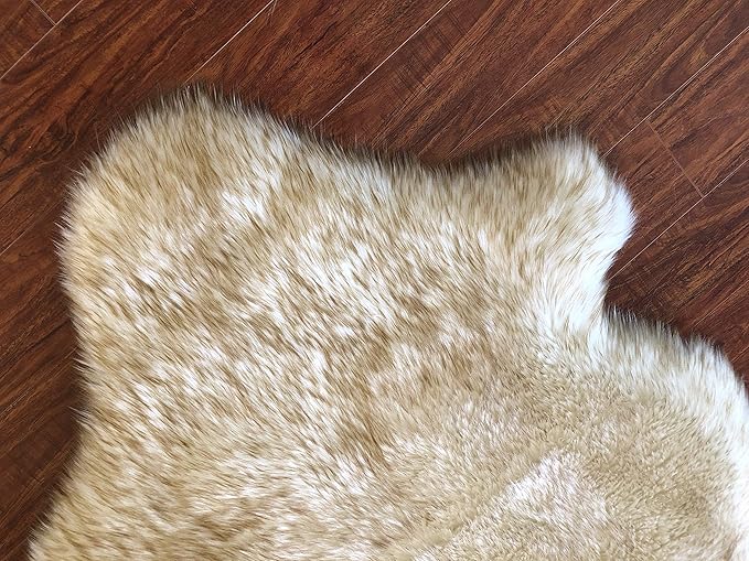 Free Shape Luxury Soft Fluffy Shag Area Rug Single and a Half 2'x4', 60x120cm - Vegan Fur Ultra Soft Indoor Carpet Nursery Rugs for Bedroom Home Decor, White with Brown Tips