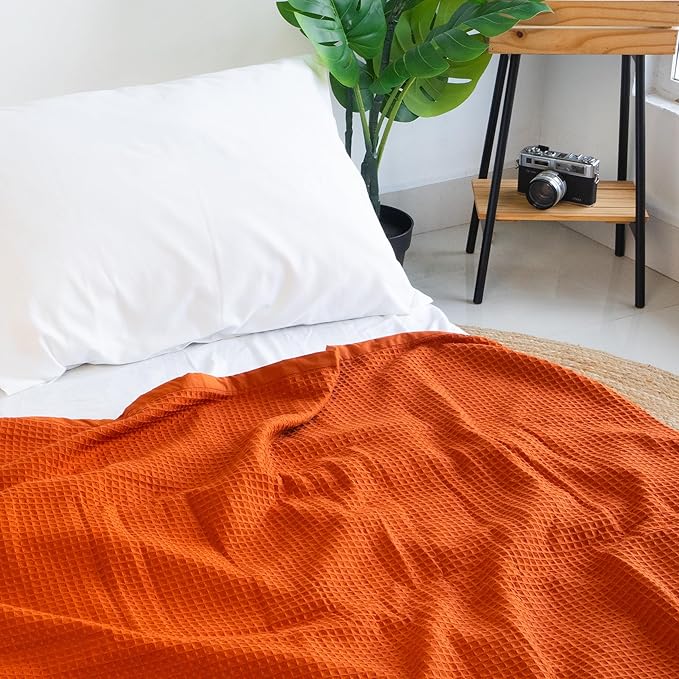 Salt Earth GOTS Certified 100% Organic Cotton Throw Blanket, 55"X60" Blankets & Throws for Bed, Throw Blanket for Couch,Modern & Cozy Blanket, All Season Waffle Blanket, Soft Blanket (Cinnamon Stick)