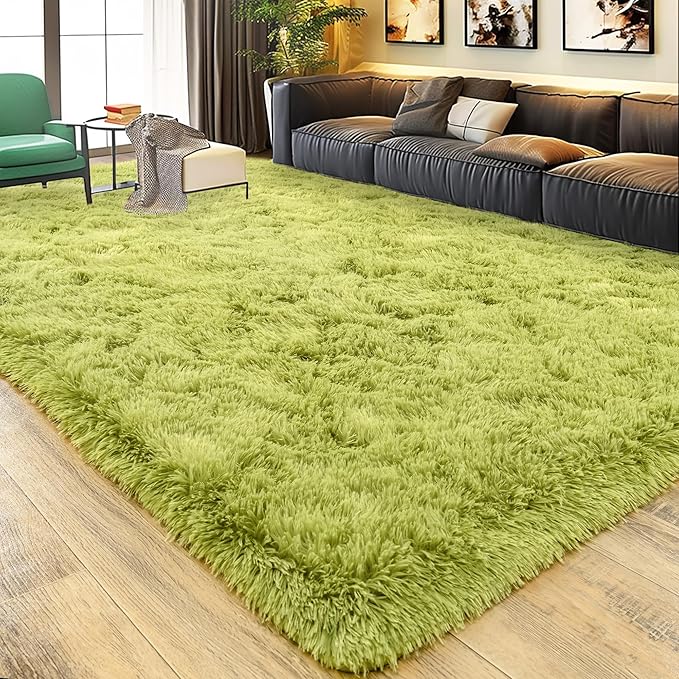 Ultra Fluffy Area Rugs for Living Room Bedroom, 6x9 Fuzzy Large Living Room Rugs, Thick Shag Rug for Dorm, Soft Non Slip Kids Girls Boys Rug for Home Decor Aesthetic, Green