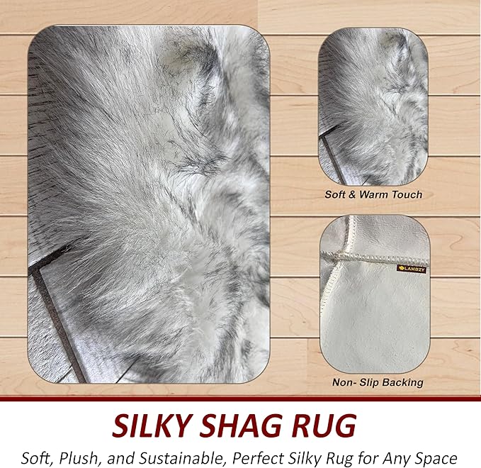 LAMBZY High Pile Super Fluffy Soft Faux Sheepskin Rug | Faux Sheepskin Rugs for Living Room Playroom Bedroom | Classic Super Soft to Touch Rug (5'x8', White/Black Tips)