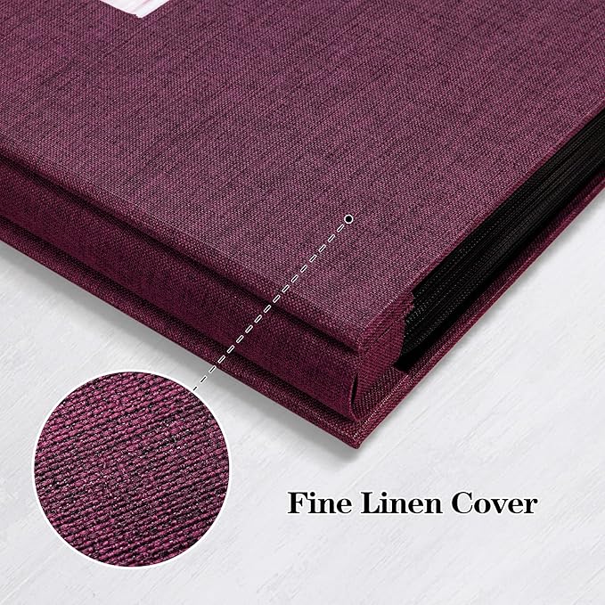 Mublalbum Small Photo Album 4x6 100 Photos Linen Cover Picture Book with Horizontal Pockets for Wedding Family Anniversary and Baby (Purple)