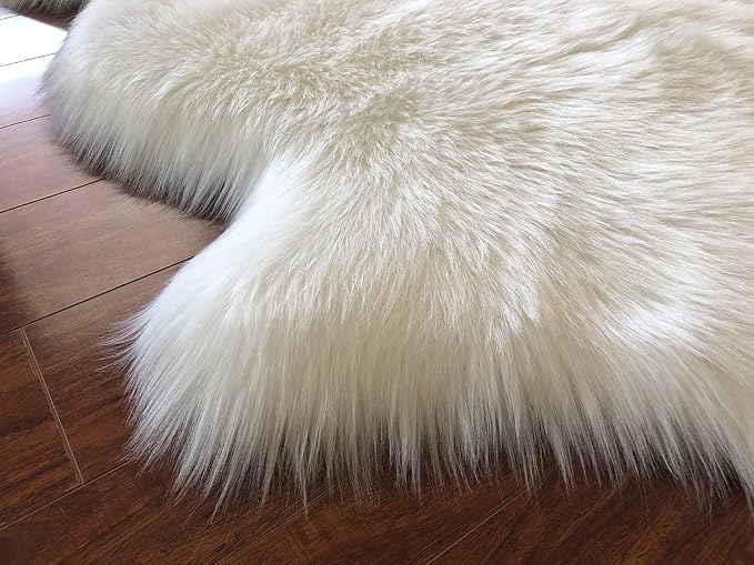 Free Shape Luxury Soft Fluffy Shag Area Rug Duo Decto 12 Pelts 6'x12', 180x360cm - Vegan Fur Ultra Soft Indoor Carpet Nursery Rugs for Bedroom Home Decor, White
