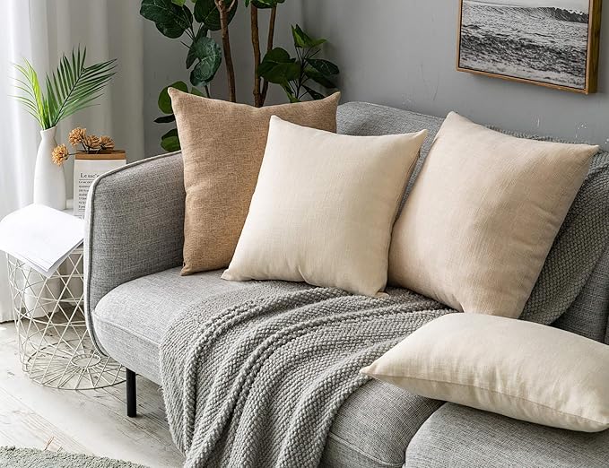 Stellhome Rectangle Burlap Throw Pillow Covers Solid Farmhouse Linen Pillowcase for Bed Couch Sofa Bench, Set of 2, 12 x 20 inch (30 x 50 cm), Cream