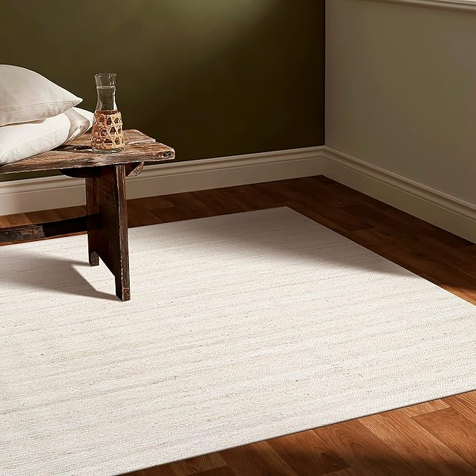 Hausattire Hand Woven Jute Braided Rug, 3'x5' – Off White, Reversible Boho Entry Area Rugs for Kitchen, Living Room I Farmhouse Indoor Outdoor Decorative Floor Rug, 36x60 Inches