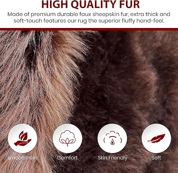 Free Shape Luxury Soft Fluffy Shag Area Rug Sexto 6 Pelts 6'x6',180x180 cm - Vegan Fur Ultra Soft Indoor Carpet Nursery Rugs for Bedroom Home Decor, Brown