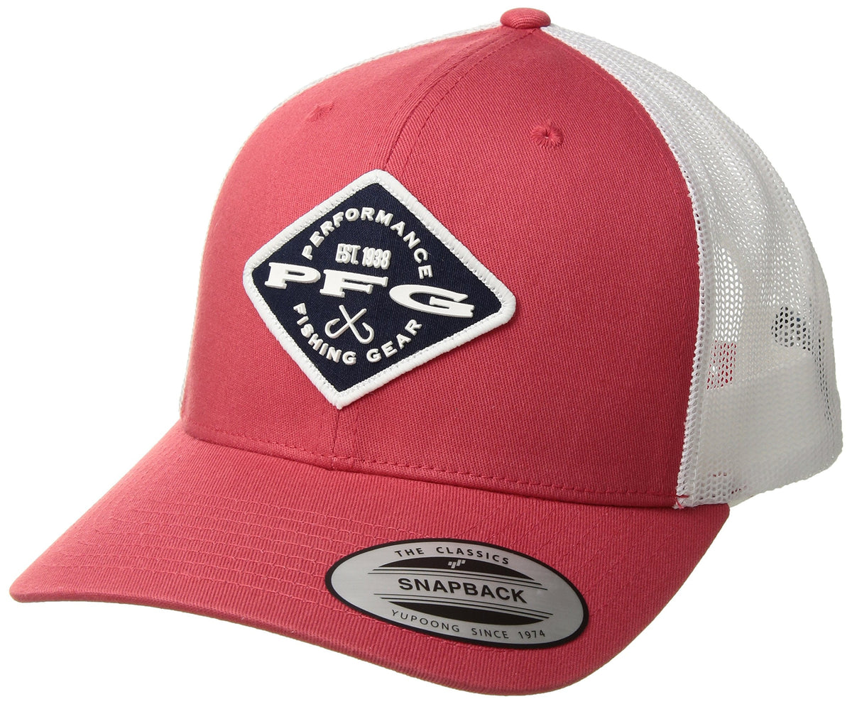 Columbia PFG Mesh Snap Back Ball Cap, Sunset Red/Diamond Patch, One Size