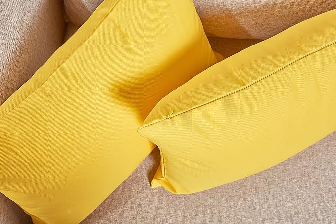 TangDepot Handmade Decorative Solid 100% Cotton Canvas Throw Pillow Covers/Pillow Shams, (14"x14", Yellow)