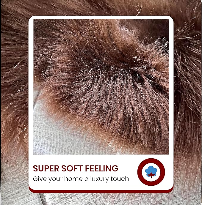 Free Shape Luxury Soft Fluffy Shag Area Rug Decto 10 Pelts 6'x10', 180x300cm - Vegan Fur Ultra Soft Indoor Carpet Nursery Rugs for Bedroom Home Decor, Brown