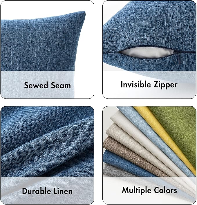 MIULEE Pack of 2 Decorative Linen Burlap Coastal Pillow Covers Farmhouse Accent Pillowcases for Sofa Car Couch Bedroom Living Room Decor 12x20 Inch Blue