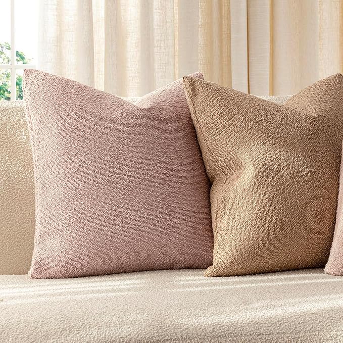 Foindtower Decorative Textured Boucle Throw Pillow Covers Accent Solid Pillow Cases Neutral Soft Cozy Couch Cushion Case for Chair Sofa Bedroom Living Room Home Decor 22x22 Inch,1PC,Light Pink