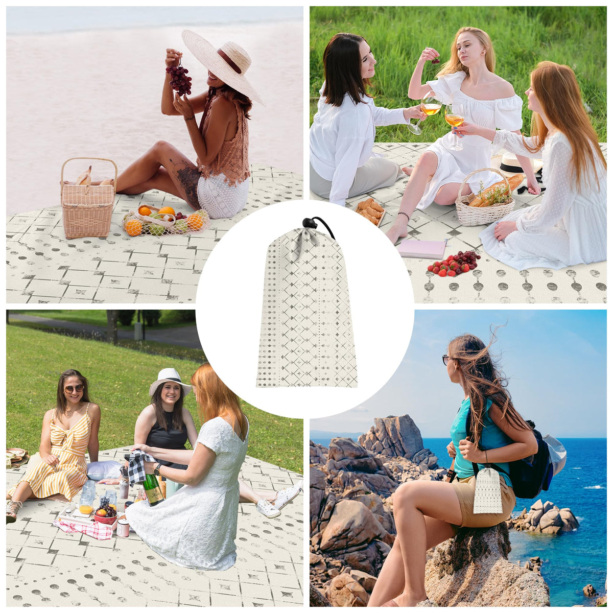 Beach Blanket Waterproof Sandproof, 78"×86" Large Picnic Blankets for 2-4 Adult, Lightweight Quick Dry Polyester Beach Mat for Outdoor, Travel, Camping, Beach Vacation Essentials Must Have Accesorries