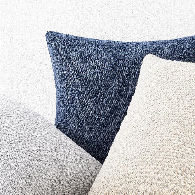 Mixhug Decorative Boucle Throw Pillow Covers, Midnight Blue, 20 x 20 Inches, Pack of 2 - Textured Boho Pillow Covers for Couch and Bed