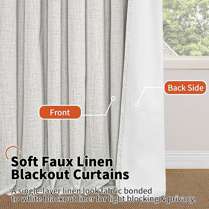 Lajode Blackout Curtains 54 Inch Length 2 Panels for Bedroom, Thermal Insulated Total Light Blocking Noise Reducing Linen Window Curtains for Farmhouse, Bronze Grommet, Light Grey, Each 52" Wide