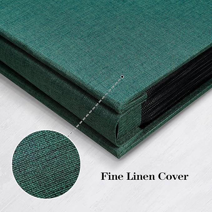 Mublalbum Small Photo Album 4x6 200 Photos Linen Cover Picture Book with Horizontal Pockets for Wedding Family Anniversary and Baby (Dark Green)