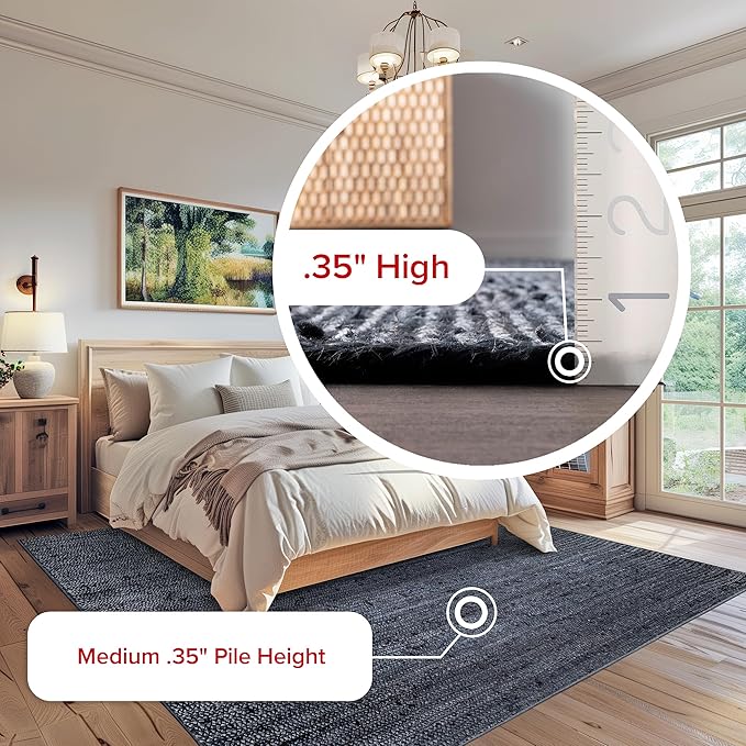 nuLOOM 2x6 Rigo Jute Hand Woven Area Rug, Navy, Solid Farmhouse Design, Natural Fiber, For Bedroom, Living Room, Dining Room, Hallway, Office, Kitchen, Entryway