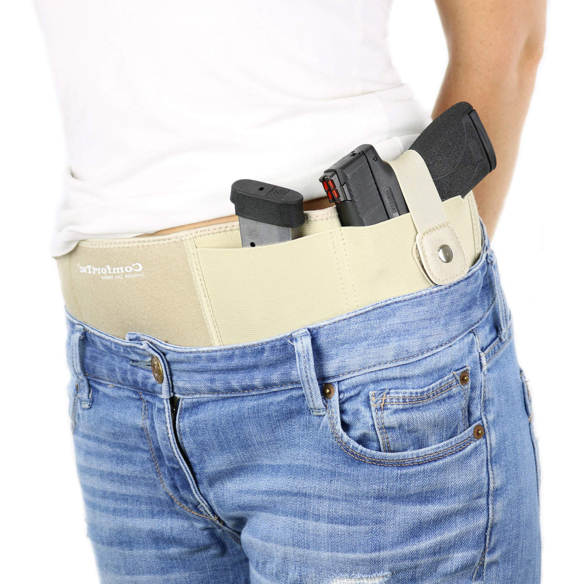 ComfortTac Ultimate Belly Band Holster for Concealed Carry | Fits Smith and Wesson Bodyguard, Shield, Glock 19, 17, 42, 43, P238, Ruger LCP, and Similar Sized Guns | for Men and Women