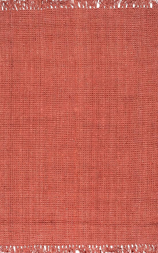 nuLOOM 4x6 Daniela Jute Tassel Hand Woven Area Rug, Brick, Solid Chunky Farmhouse Design, Natural Fiber, For Bedroom, Dining Room, Living Room, Hallway, Office, Entryway