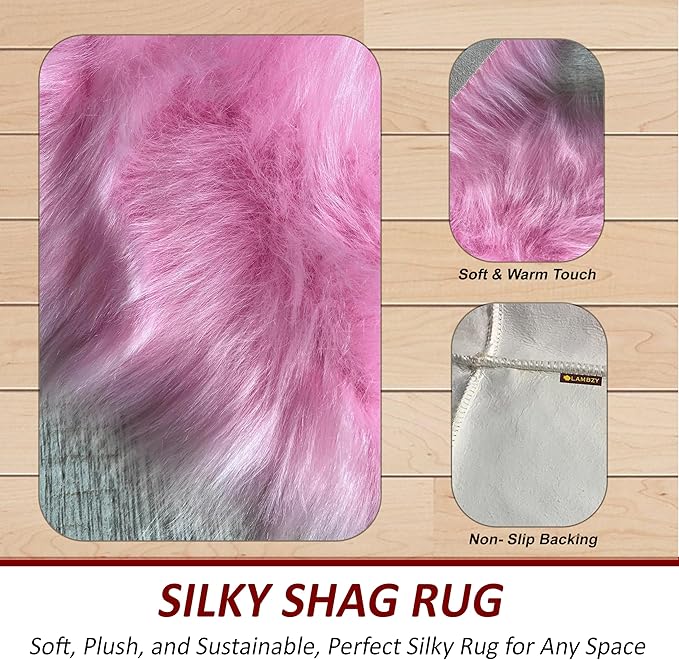 Free Shape Luxury Soft Fluffy Shag Area Rug Duo Decto 12 Pelts 6'x12', 180x360cm - Vegan Fur Ultra Soft Indoor Carpet Nursery Rugs for Bedroom Home Decor, Pink