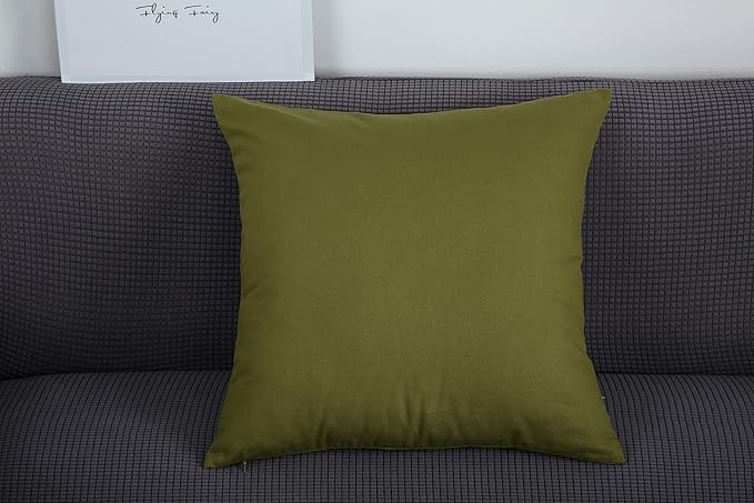 TangDepot Set of 2 Handmade Decorative Solid 100% Cotton Canvas Throw Pillow Covers/Cushion Covers, 45 Colors Available - (16"x16" 2 Pieces, Olive Green)