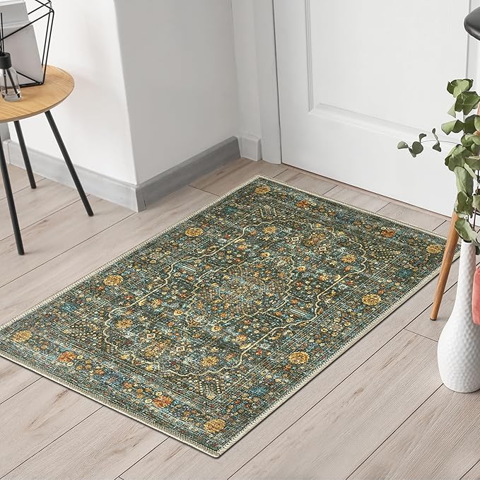 Keen Home Design 2x3 Rug - Machine Washable Entry Rug with Non-Slip Backing, Ideal for Enteryway, Kitchen, Bathroom, Laundry Room - Vintage, Easy Clean, Durable, Low Pile Rug - (2' x 3')