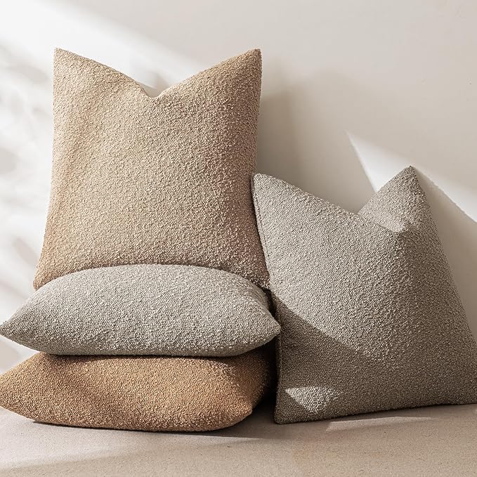 MIULEE Textured Boucle Throw Pillow Cover Light Brown Accent Solid Eruo Sham Pillow Case Decorative Soft Pack of 1 Couch Cushion Chair Sofa Bedroom Livingroom Home Decor,24x24 Inch