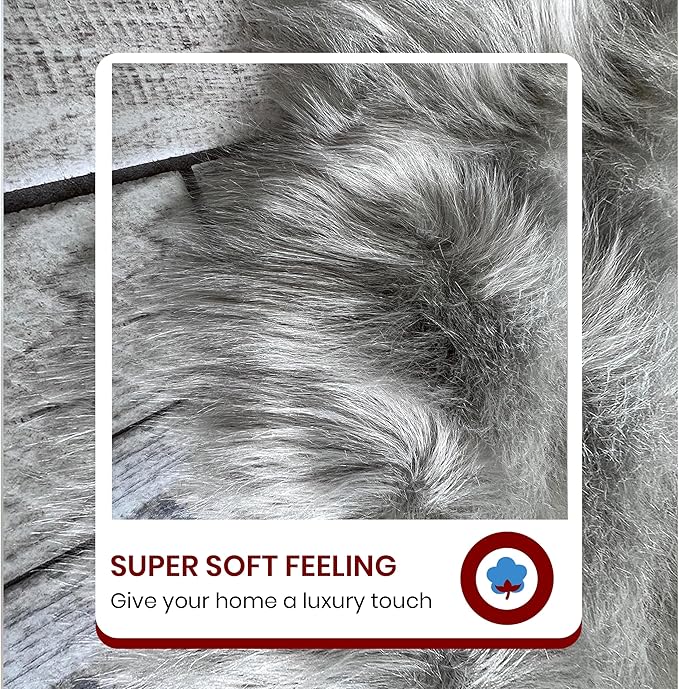 Free Shape Luxury Soft Fluffy Shag Area Rug Single 2’x3’, 60x90cm - Vegan Fur Ultra Soft Indoor Carpet Nursery Rugs for Bedroom Home Decor, Grey