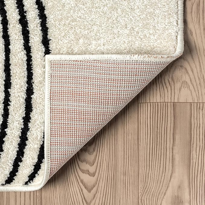 Abani Nuevo Beige Black Swirls Modern Area Rug 6' Round for Living Room, Bedroom - Abstract Design - Durable & Easy to Clean