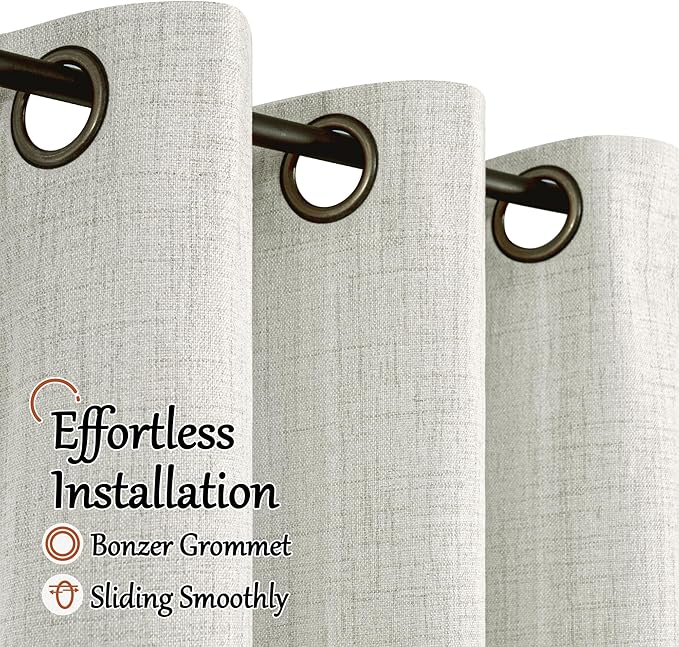 Lajode Blackout Curtains 54 Inch Length 2 Panels for Bedroom, Thermal Insulated Total Light Blocking Noise Reducing Linen Window Curtains for Farmhouse, Bronze Grommet, Light Grey, Each 52" Wide