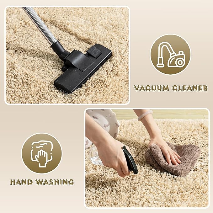 Large 9x12 Area Rug for Living Room, Soft Shag Thick Fluffy Plush Fuzzy Carpet for Bedroom, Non Slip Dorm Rug for Home Decor Aesthetic, Camel