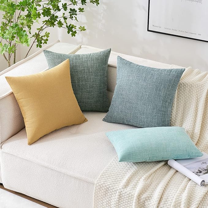 MIULEE Pack of 2 Decorative Linen Burlap Textured Pillow Covers Farmhouse Boho Accent Pillowcases Spring Home Decor for Couch Sofa Bedroom Living Room 20x20 Inch Sage Green