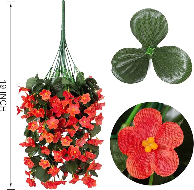 Artificial Fake Fall Hanging Flowers Plants for Outdoor Outside, 2PCS Faux Silk Orange Daisy Mums Trailing Vines UV Resistant Realistic Orchid for Autumn Front Door Porch Planter Patio Garden