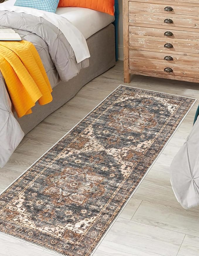 Keen Home Design 2x10 Rug - Machine Washable Runner with Non-Slip Backing, Ideal for Hallway, Entryway, Kitchen, Laundry Room - Vintage, Easy Clean, Durable, Low Pile Rug - (2'6" x 10')
